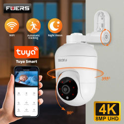 FUERS 4K 8MP WiFi cámara IP con soporte ajustable Tuya cámara de vigilancia inalámbrica de seguridad para el hogar inteligente Monitor de bebé Mini cámara