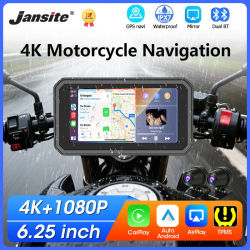 6,25 pulgadas motocicleta Carplay DVR navegación GPS IPX7 impermeable doble BT Moto Monitor cámara de salpicadero soporte 4K + 1080P lente Dual TPMS