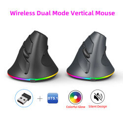 Ratón inalámbrico de Doble Modo, dispositivo Vertical ergonómico con retroiluminación para tableta, PC y portátil, 2,4G, USB, Bluetooth 5,1, LED, batería