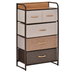 HOMCOM Cómoda de Tela con 5 Cajones Extraíbles y Plegables Base Elevada Mueble de Almacenaje para Dormitorio Salón 58x29x99 cm