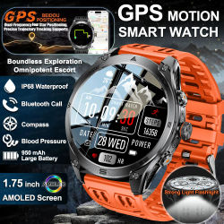 2025New GPS deportes reloj inteligente AMOLED linterna 950Mah batería IP68 impermeable Fitness Trackr BT llamada Smartwatch para hombres y mujeres
