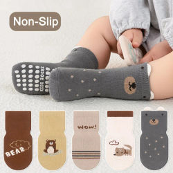 5 pares de calcetines antideslizantes para niños, calcetines de algodón para niños y niñas con bonitos dibujos, cómodos y transpirables, calcetines de suelo para bebés y niños pequeños