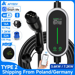 AFYEEV 7.2KW cargador de coche eléctrico portátil 3.6KW tipo 2 IEC62196-2 EV cargador WiFi Bluetooth aplicación remota Control envío desde la UE