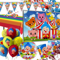Juego de Decoraciones para Fiesta de Cumpleaños o Baby Shower con Temática de Payaso de Dibujos Animados, Platos, Vasos, Globos y Pancartas Desechables de Colores Vibrantes