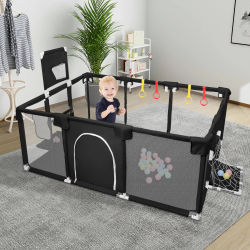 Corralito para Bebés de 180x120x66 cm, con 50 Pelotas Oceánicas, 4 Anillos y 8 Ventosas Antideslizantes – Área de Juego de Tela Oxford – Apto para Uso Interior/Exterior – Gris Oscuro/Gris