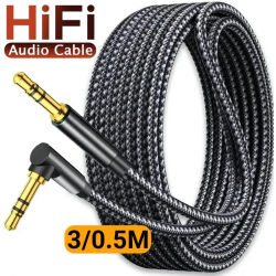 Cable de Audio con conector de 3,5mm, codo de 90 grados, Cable auxiliar de altavoz macho a macho para Samsung Xiaomi MP3/4, Cable adaptador de vídeo para auriculares de coche