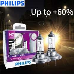 Philips H7 VisionPlus 12V 55W PX26d faro halógeno para coche VP + 60% lámparas brillantes para automóvil luz Original nuevas bombillas 12972VPS2