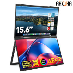 Monitor portátil Dual de 15,6 ", extensor de pantalla para ordenador portátil FHD de 1080P, monitores duales apilados plegables para ordenador portátil, PC, Windows, Mac y teléfono