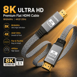 Cable HDMI 2.1 de 8K, Cable HDMI Plano Trenzado de 48 Gbps, Compatible con 8K60Hz y 4K120Hz, Carcasa de Aleación de Aluminio para TV, Monitor, Proyector