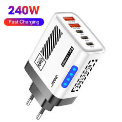Cargador USB C GaN de 5 puertos, 240W, adaptador de carga rápida PD, cargador de pared para iPhone, Samsung, Xiaomi, Huawei, enchufe de carga rápida