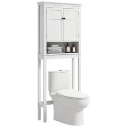 HOMCOM Mueble sobre Inodoro con 2 Puertas Compartimiento y Estante Ajustable Mueble para Baño 70x20x175 cm Blanco