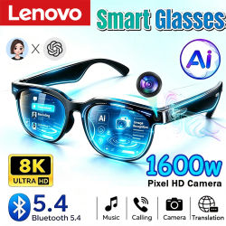 Gafas Inteligentes Lenovo con Cámara de 1600W, Grabación 8K, Traducción IA en Tiempo Real, Auriculares Bluetooth 5.4, Grabación de Llamadas, Gafas de Sol con Música