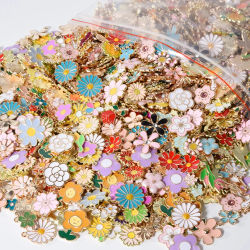 Diferentes dijes de flores esmaltadas de mezcla aleatoria para fabricación de joyas, suministros, lindo tulipán, rosa, flores, planta, colgante Breloque