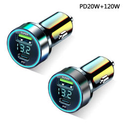 Cargador de coche de 120w + PD20w, adaptador de carga súper rápida con pantalla Digital, adaptador de carga rápida para Iphone, Samsung, Xiaomi