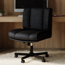 Silla de Oficina sin Brazos con Ruedas Giratorias de 360 Grados: Asiento Acolchado Grueso, Silla Ergonómica de Escritorio de Cuero PU, Silla Moderna para Hogar, Oficina, Dormitorio y Estudio, Mueble