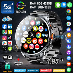 Reloj inteligente Netcom completo 5G/4G 680*680 AMOLED 8GB + 128GB RAM 1880mah batería 800W cámara GPS WIFI Google APPS descarga Smartwatch