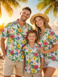 Camisa de Verano para Niños con Estampado de Plantas Tropicales, Camisas Familiares para Vacaciones Hawaianas, Regalo de Ropa para Niños