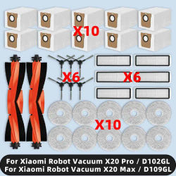Piezas de Repuesto compatibles con Xiaomi Robot Vacuum X20 Pro / X20 Max / D102GL / D109GL cepillo lateral principal, filtro Hepa, mopa, paño, bolsa de polvo, accesorios