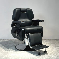 Sillón de Barbería Hidráulico de Alta Resistencia, Reclinable, de Cuero PU, con Reposacabezas Extraíble, Mueble para Salón de Belleza y Peluquería