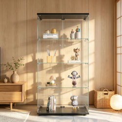 Vitrina de Cristal Superaly, Mueble de Almacenamiento Vertical a Prueba de Polvo, Vitrina con 2 Puertas, 4 Estantes y Cerradura, Mueble de Esquina para Sala de Estar