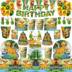 Taza, globo, plato, pancarta, artículos de decoración para la fiesta de cumpleaños con temática de la película El Rey León, accesorios para bautizo de bebés