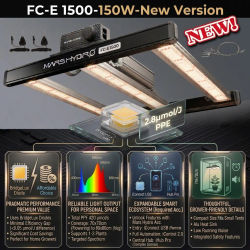 Lámpara de Cultivo LED MARS HYDRO FC-E1500 de 150W, Espectro Completo, 2.8 µmol/J, Regulable, para Plantas de Interior de 2x2 pies, Fase Vegetativa y Floración