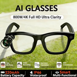 Gafas inteligentes 4k HD Bluetooth AI 800W píxeles para disparar fotos, vídeos, llamadas de voz, traducción, cámara impermeable, gafas inteligentes