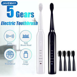 Cepillo de dientes eléctrico súper sónico para adultos y niños, temporizador inteligente, blanqueamiento IPX7, resistente al agua, carga USB, cabezal de cepillo reemplazable J110 J209