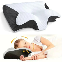 Almohada de cuello de algodón con memoria Butterfly, ergonómica, contorneada, de rebote lento, para todas las posiciones de dormir, alivio para los hombros