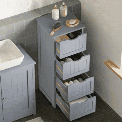 WOLTU Mueble de baño de madera de 30x82x30 cm, mueble de almacenamiento estrecho independiente con 4 cajones para baño y sala de estar