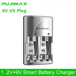 PUJIMAX-cargador de batería inteligente de 9v, adaptador de batería Aaa, AA, NiMH, NiCd, 1,2 v, AA, AAA, 9v, para 2A, 3A