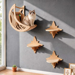 Estantes de Pared para Gatos con Diseño de Luna y Estrella, Muebles Modernos de Madera para Gatos, Cama Hamaca para Dormir y Escalar, Accesorios para Gatos de Interior