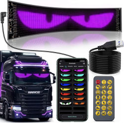 Luz LED multifuncional con ojos de diablo brillantes para parabrisas de coche, pantalla LED de desplazamiento programable Flexible, Control por aplicación Bluetooth