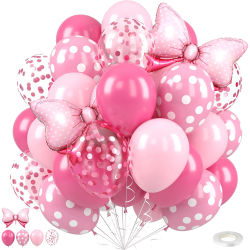 Globos con lazo rosa de 31 uds/12 pulgadas, globos de aluminio con lazo de puntos rosas y globos de confeti con cinta, Baby Shower de cumpleaños para niñas