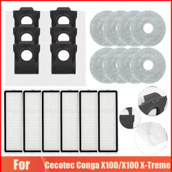 Accesorios aptos para Cecotec Conga X100/X100 x-treme Robot aspirador paño de mopa sistema de filtración de 4 capas bolsa de polvo filtros HEPA