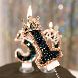 Velas de Cumpleaños con Número de Corona de Lujo, Velas Decorativas con Brillantina y Diamantes de Imitación para Decoración de Pasteles, Aniversarios, Bodas, Baby Shower
