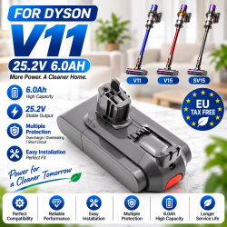 Batería de repuesto de iones de litio de 25.2V y 6800mAh 100% compatible con Dyson V11 V15, compatible con V11 Absolute Extra, Torque Drive Extra, Fluffy Extra, Animal, aspiradora inalámbrica V15