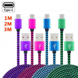 Cable USB tipo C sincronización de fecha carga rápida Cable cargador de Cable trenzado de nailon para Samsung Huawei Android Typec teléfono móvil 1m 2m 3m