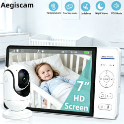 Monitor de bebé con vídeo HD de 7 pulgadas, transmisión inalámbrica segura de 2,4G, cámara con rotación PTZ completa, monitor de temperatura ambiente, 8 canciones de cuna integradas, dispositivo de