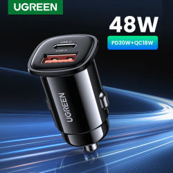 UGREEN-cargador USB para coche, dispositivo de carga rápida de 30W, 4,0, QC4.0, QC3.0, PD, tipo C, para iPhone 14 y Xiaomi