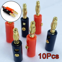 10 piezas de conectores de audio tipo banana de 4 mm, chapados en oro, tipo linterna, fijados con tornillo, apilables, sin soldadura, para cables de altavoz.