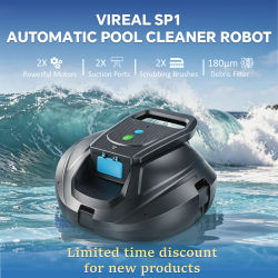 Robot Limpiador de Piscinas, VIREAL SP1, Inicio con un Clic, Estacionamiento Automático, 130 Minutos de Autonomía, Ideal para Piscinas Elevadas y Enterradas de Fondo Plano, Cubre hasta 80 ㎡
