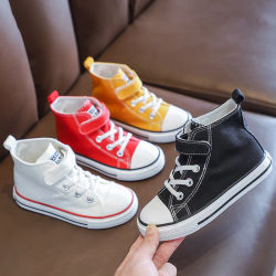 Zapatos de lona para niños, zapatos altos para niños y niñas, zapatos de pizarra blanca, zapatos blancos pequeños, nuevos zapatos de tela para bebés de guardería