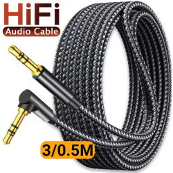 Cable de Audio con conector de 3,5mm, codo de 90 grados macho a macho recto, Cable auxiliar para altavoz Samsung Xiaomi MP3/4, Cable adaptador de vídeo