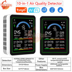 Tuya WiFi 10 en 1 Detector de calidad del aire Monitor de CO2 PM0.3 PM1.0 PM2.5 PM10 Detector de formaldehído medidor de temperatura y humedad