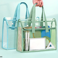 1 carpeta portátil transparente, impermeable y de gran capacidad, bolsa de almacenamiento de archivos expandible, bolsa de archivos autoadhesiva de PVC para