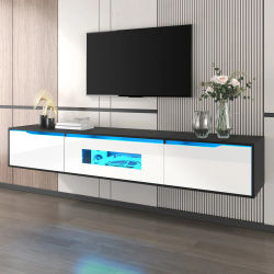 Mueble para TV de alto brillo, blanco y negro con iluminación LED USB, soporte para TV moderno con soporte de pared y luz que cambia de color, tablero para TV