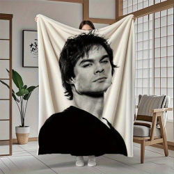 Manta de Franela con Retrato de Damon de Vampire Diaries, para Primavera, Picnic, Viajes en Auto, Sofá, Cama, Siesta, Decoración del Hogar, Regalo
