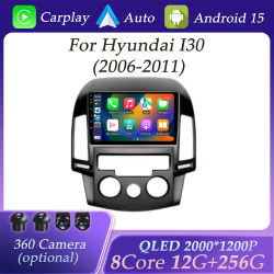 Pantalla QLED para Hyundai I30 2006 - 2011 CarPlay inalámbrico Radio de coche Video Audio reproductor Multimedia navegación GPS Bluetooth WIFI
