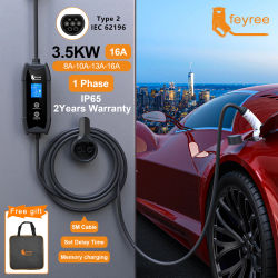 Feyree EV Charger Type2 3,5 kW 16A caja de carga portátil conjunto de corriente y tiempo de retardo de 5M Cable para cargador de coche de vehículo eléctrico